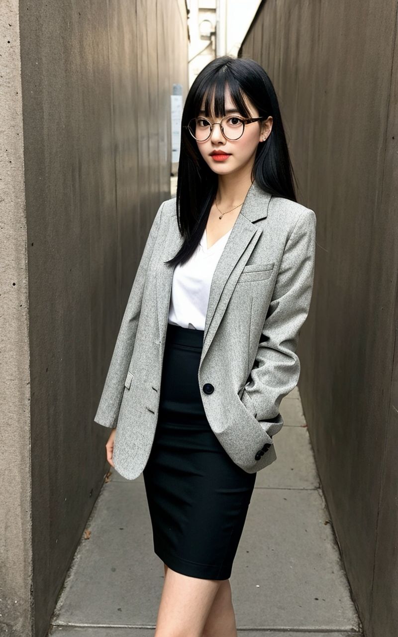 AI美女写真集┃眼鏡で階段の美女 - サンプル画像 7