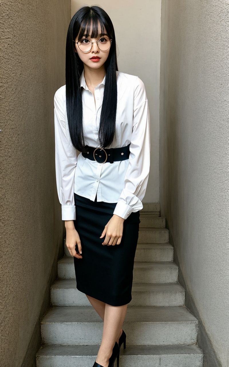 AI美女写真集┃眼鏡で階段の美女 - サンプル画像 9