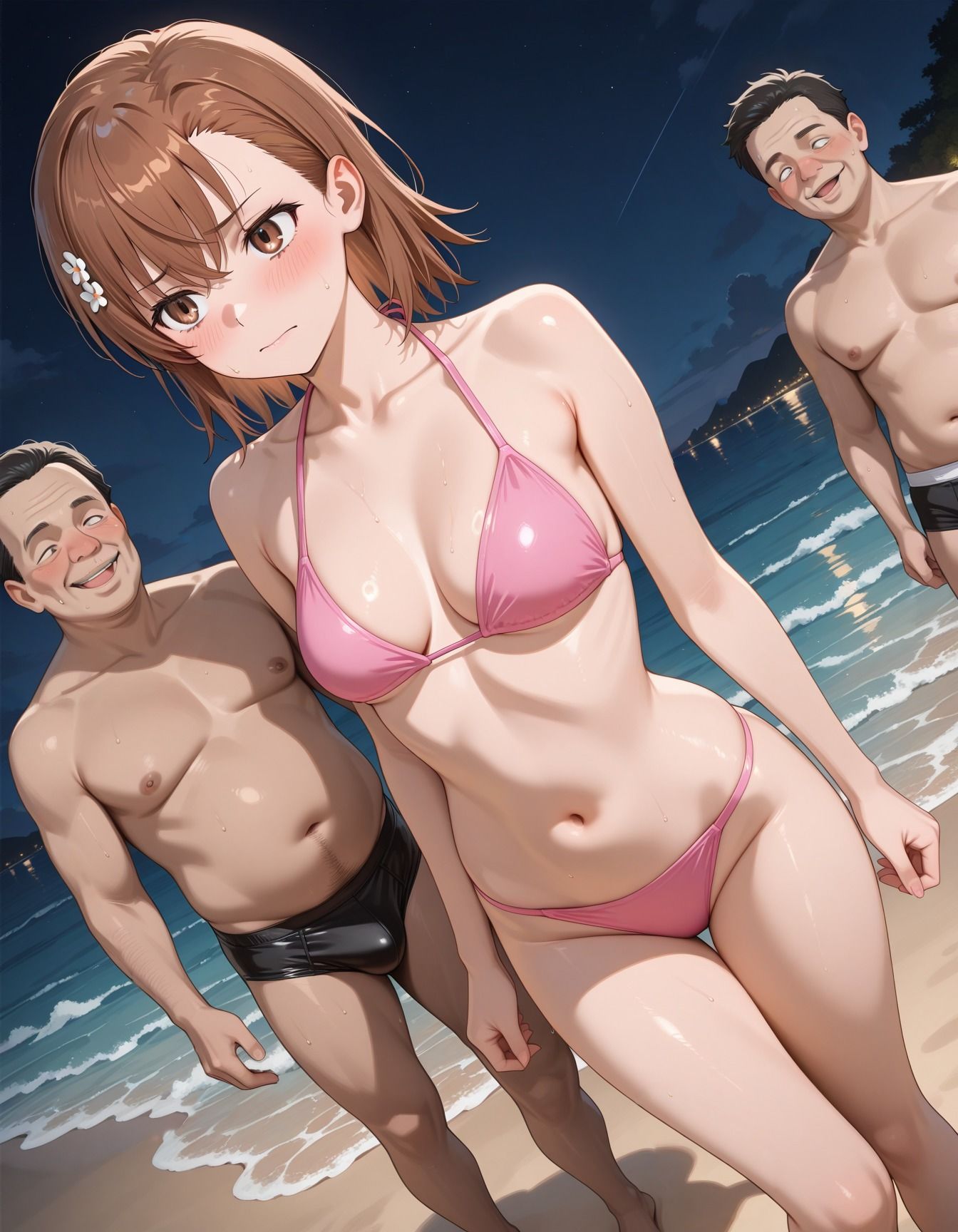 キモデブ男たちに犯●れたビキニ少女 - サンプル画像 3