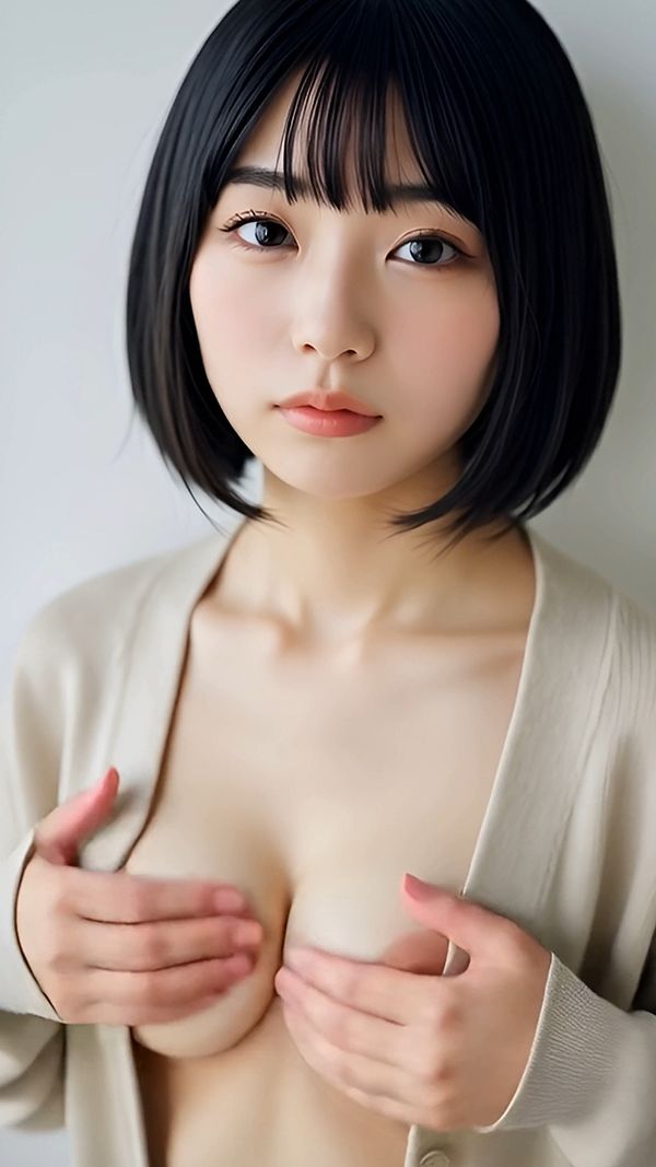 【動画】ぽろりカーデ女子 vol.4｜黒髪ボブ38人のリアル脱衣＆もみモーション集 - サンプル画像 3
