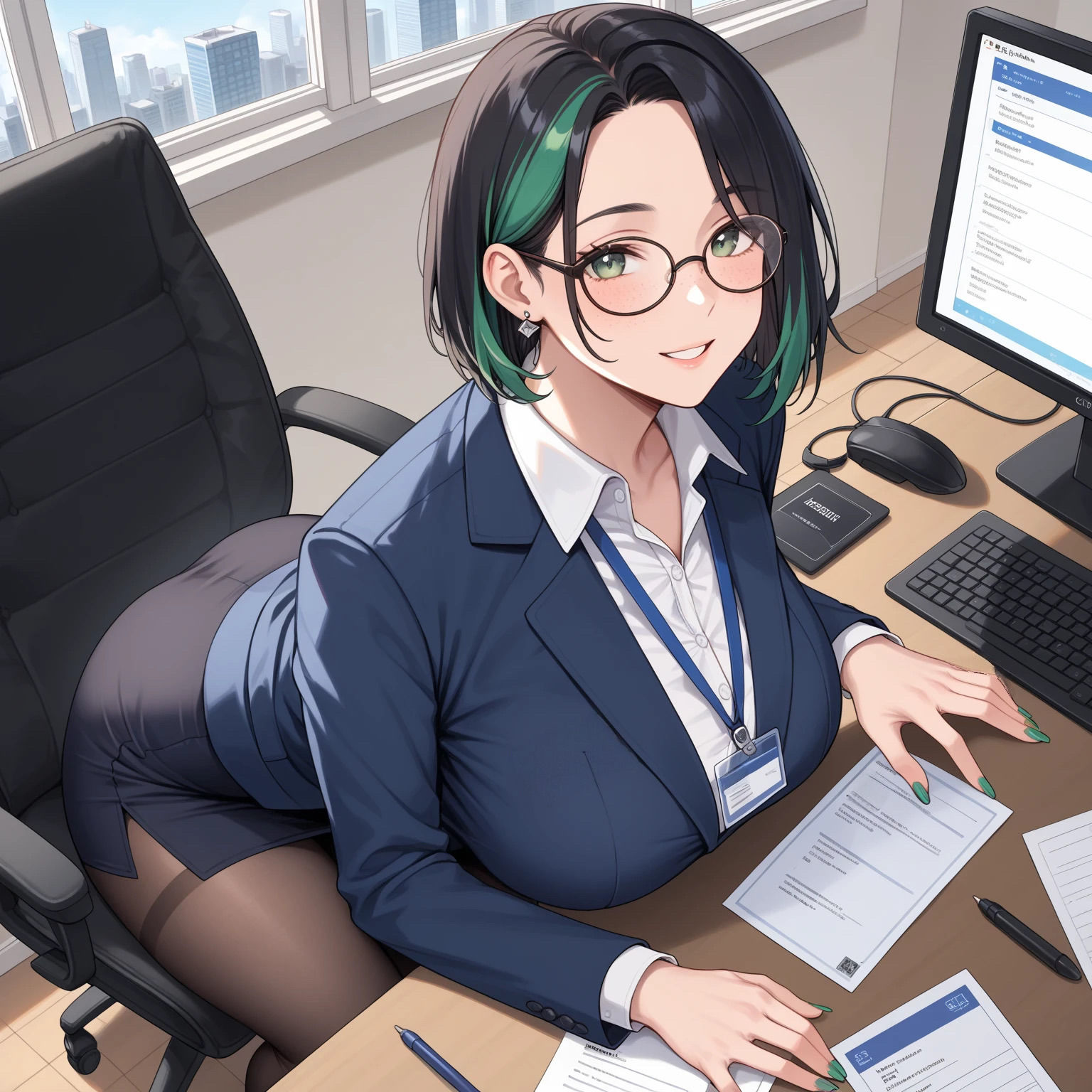 株式会社アシスケ『足コキ用タイツ』開発日誌 - 既婚メガネOL上司とオフィスでハメまくる簡単なお仕事 - （ももんミニストーリー2） - サンプル画像 1