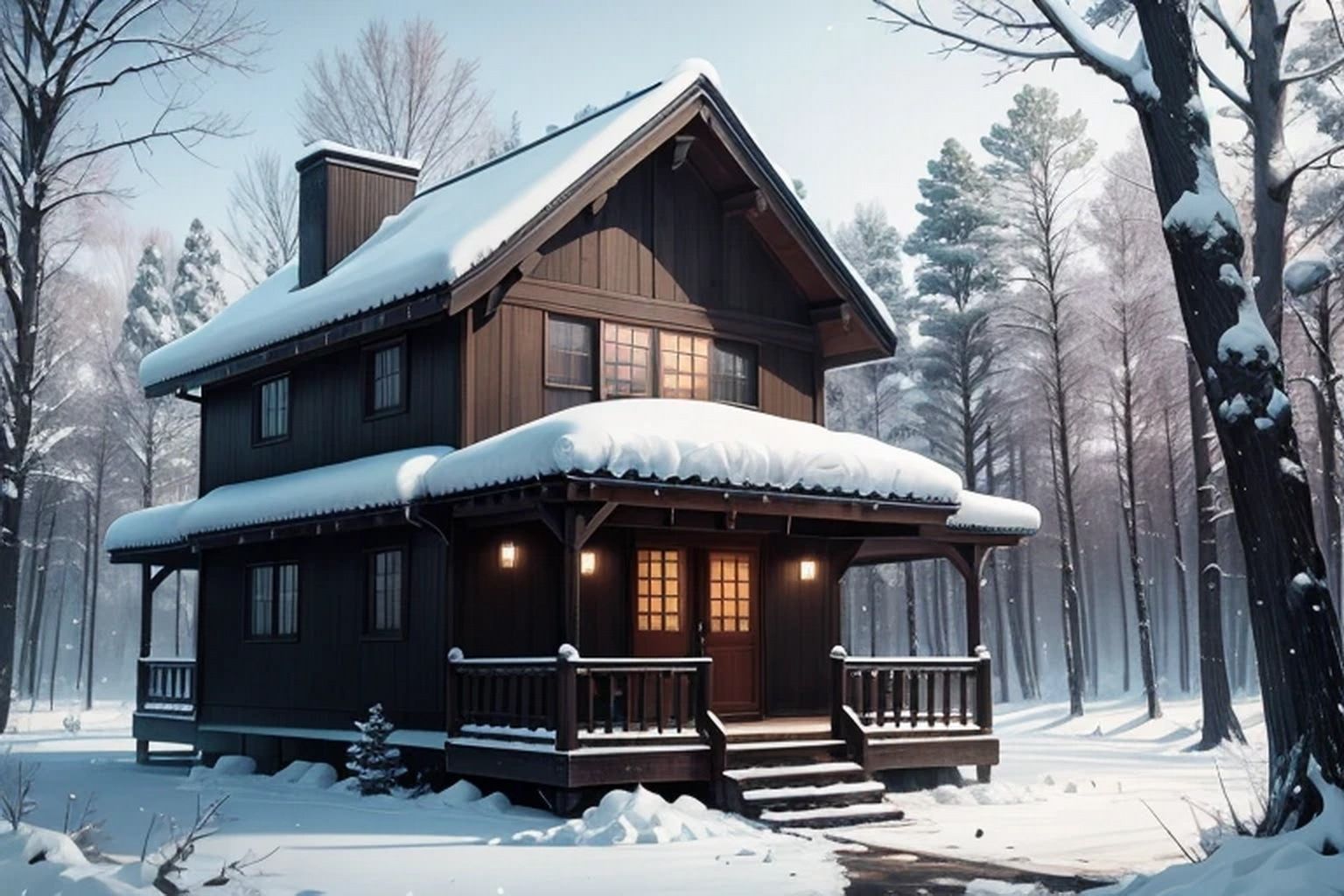 森の中の一軒家  背景素材 - サンプル画像 1