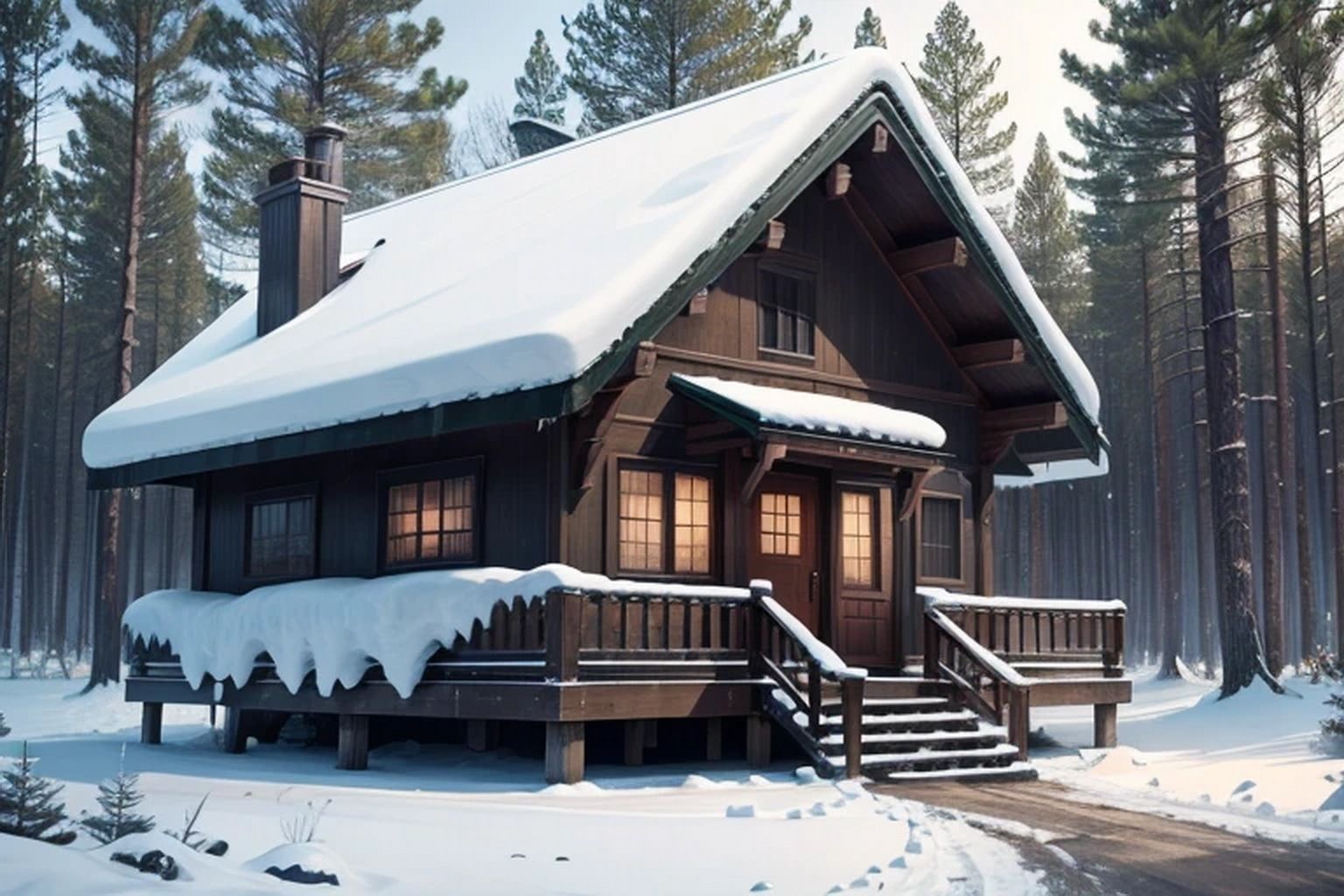 森の中の一軒家  背景素材 - サンプル画像 2