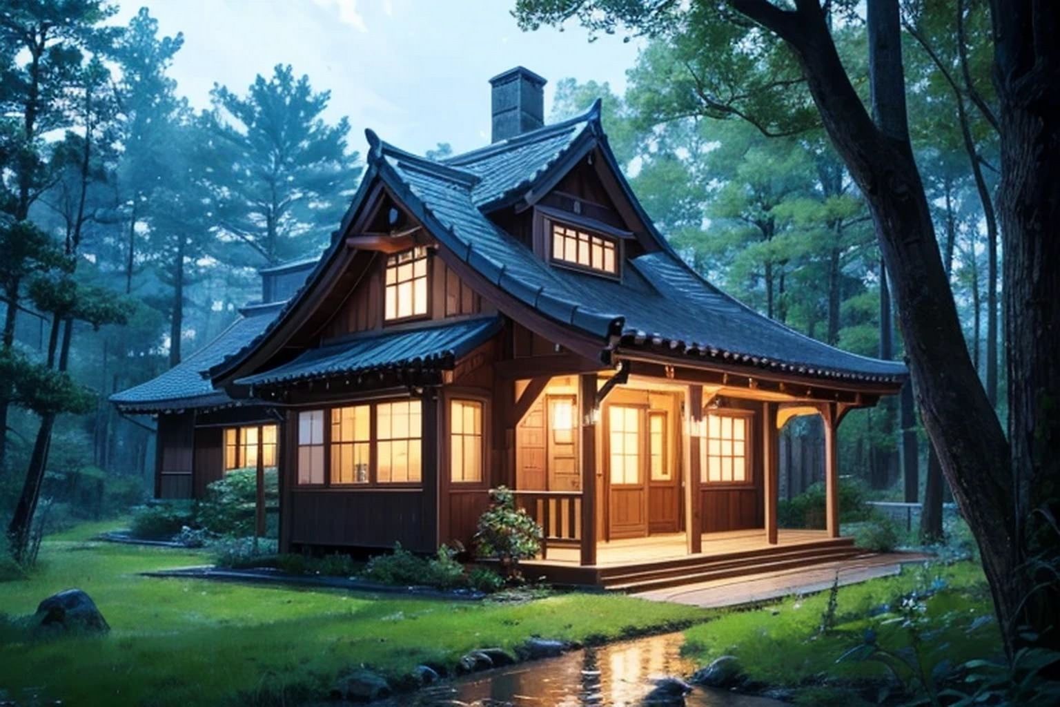 森の中の一軒家  背景素材 - サンプル画像 3