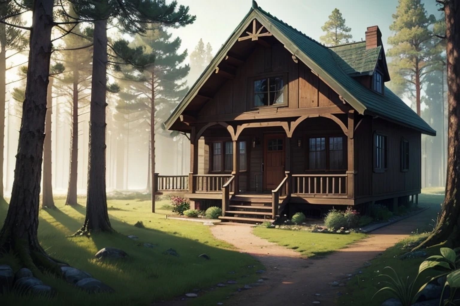 森の中の一軒家  背景素材 - サンプル画像 5