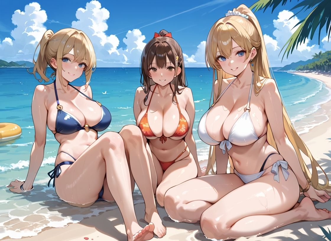 ギャルビーチでハーレム種付け - サンプル画像 1