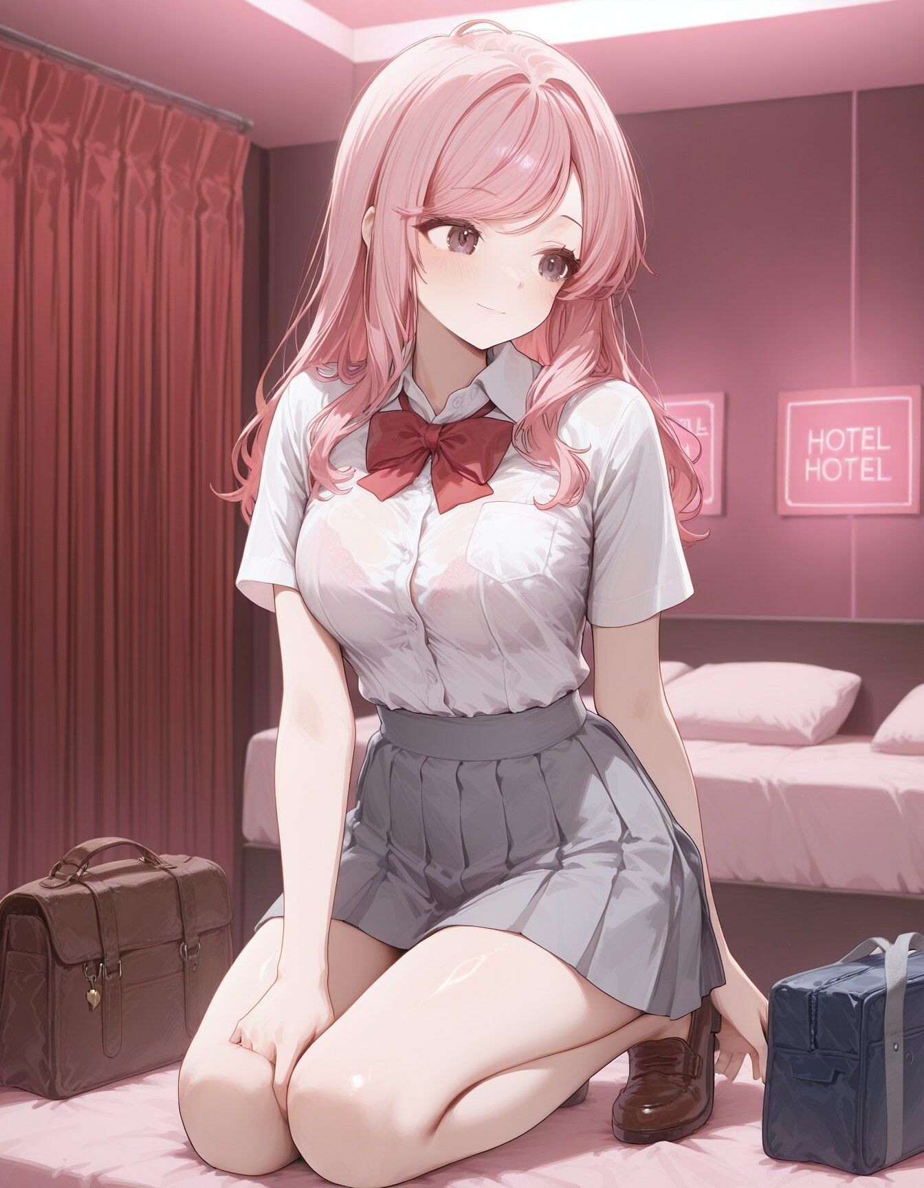 制服女子〜ピンク髪JK〜 - サンプル画像 1