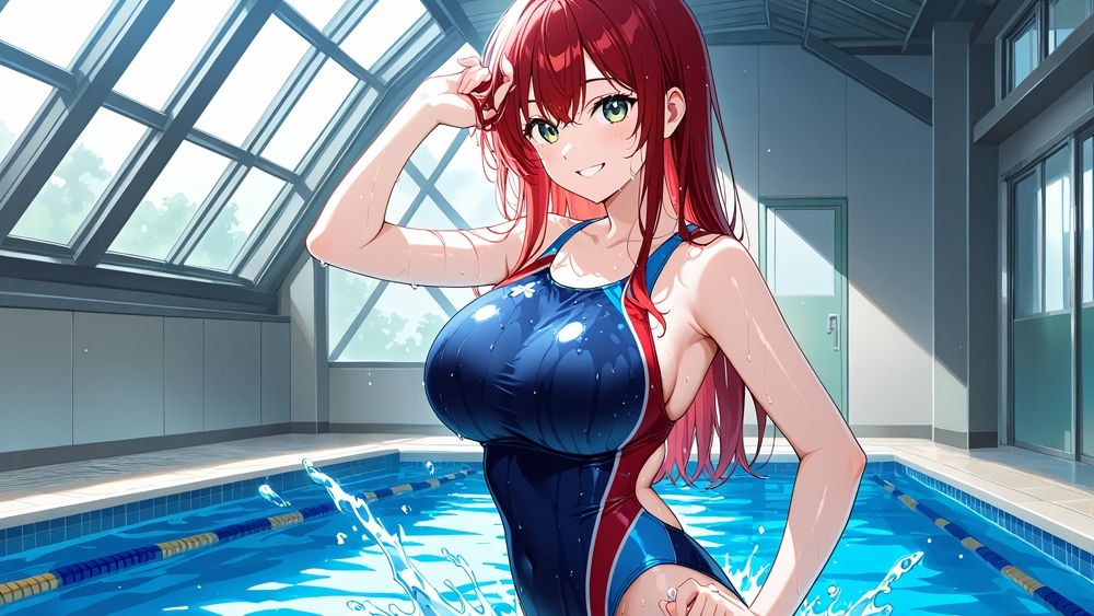 部室で種付け！赤髪白髪の爆乳水泳部員と鬼コーチの放課後【4K】 - サンプル画像 4