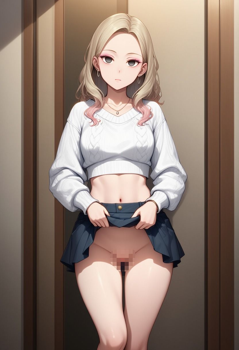 へそ出しギャルが催●にかかってスカートをたくし上げている画像 - サンプル画像 2