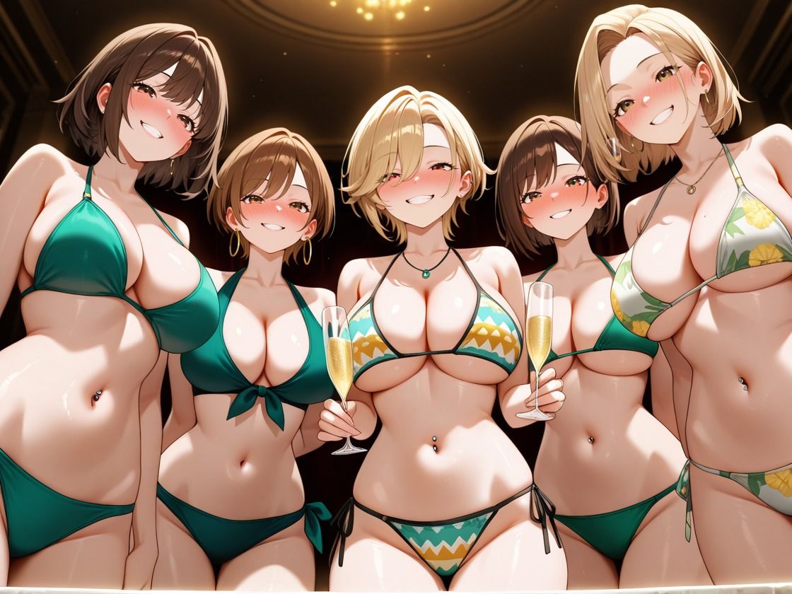 ビッチなギャル プールで誘惑中出しハーレム - サンプル画像 1