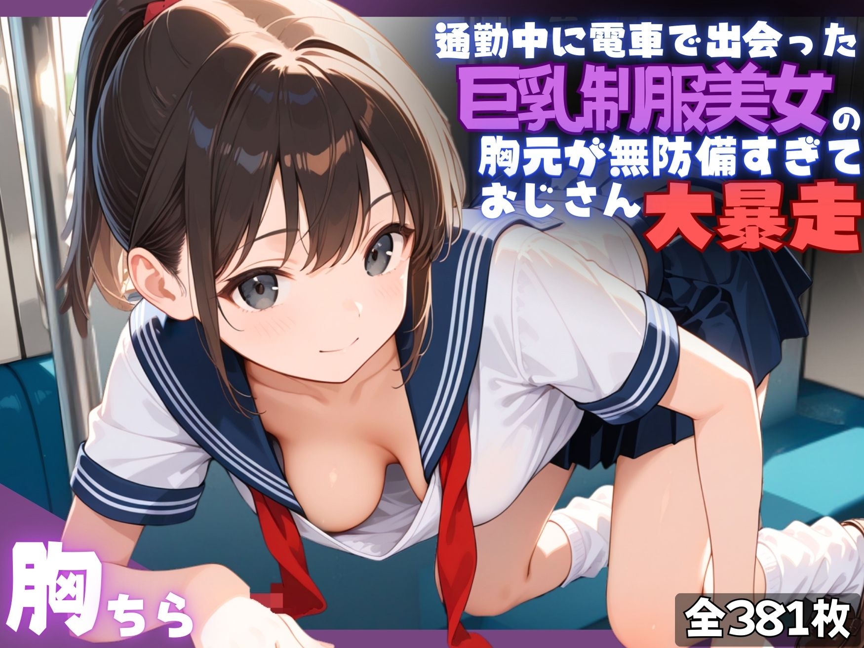 通勤電車で出会った巨乳制服美女の胸元が無防備すぎて、おじさん大暴走 - サンプル画像 1