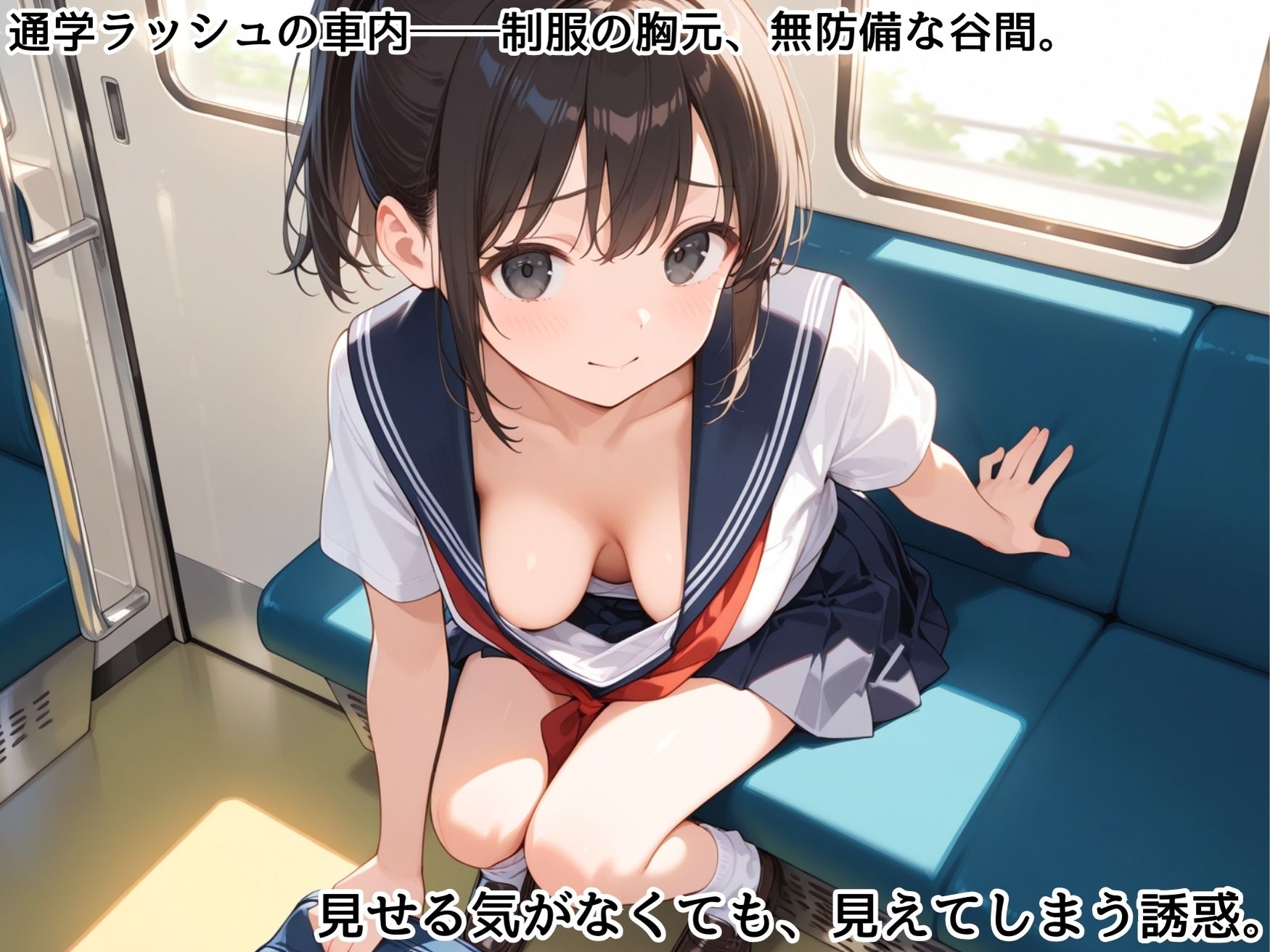 通勤電車で出会った巨乳制服美女の胸元が無防備すぎて、おじさん大暴走 - サンプル画像 2