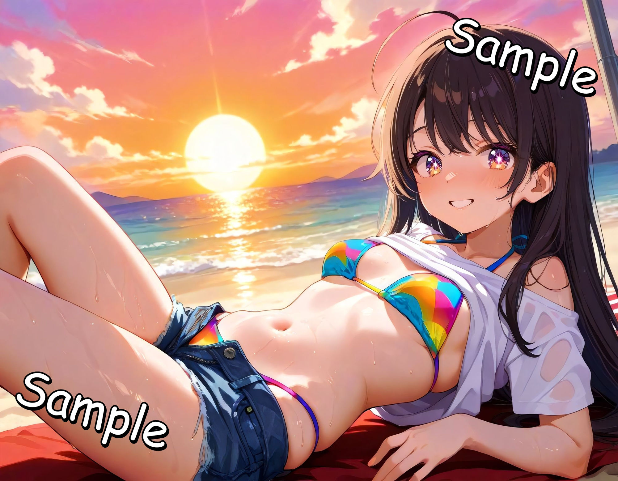 夏の海とバイト先の後輩 〜夕暮れの波音と秘密のキス〜 - サンプル画像 1