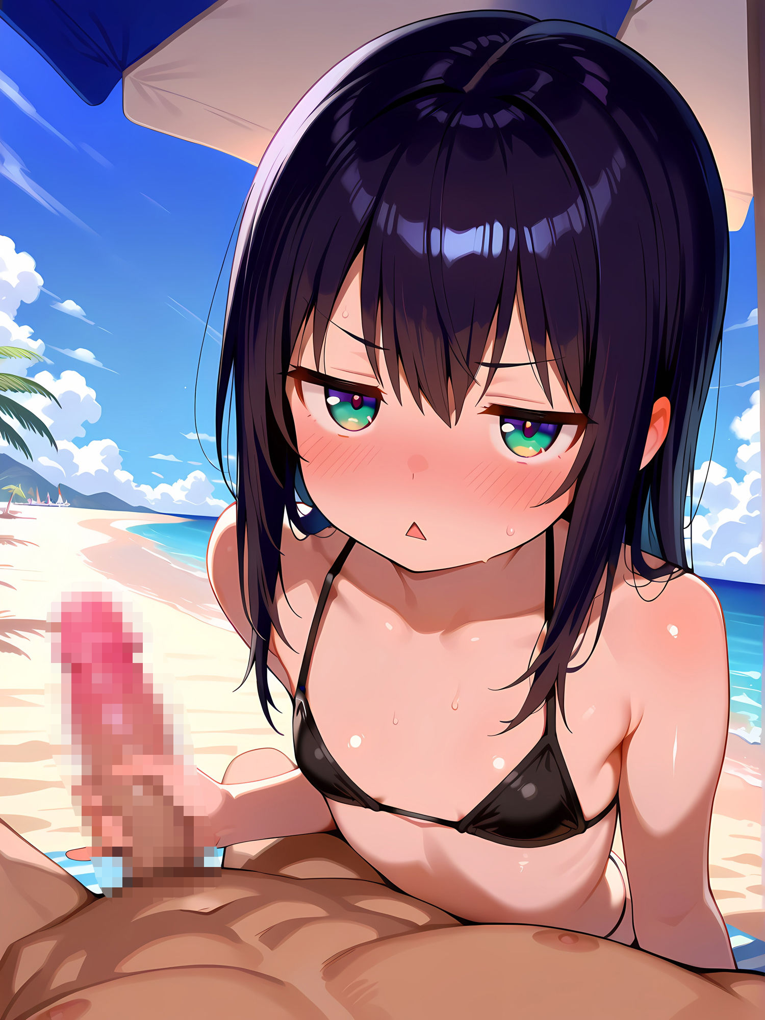 ジト目の微乳美少女とビーチで！6 - サンプル画像 3