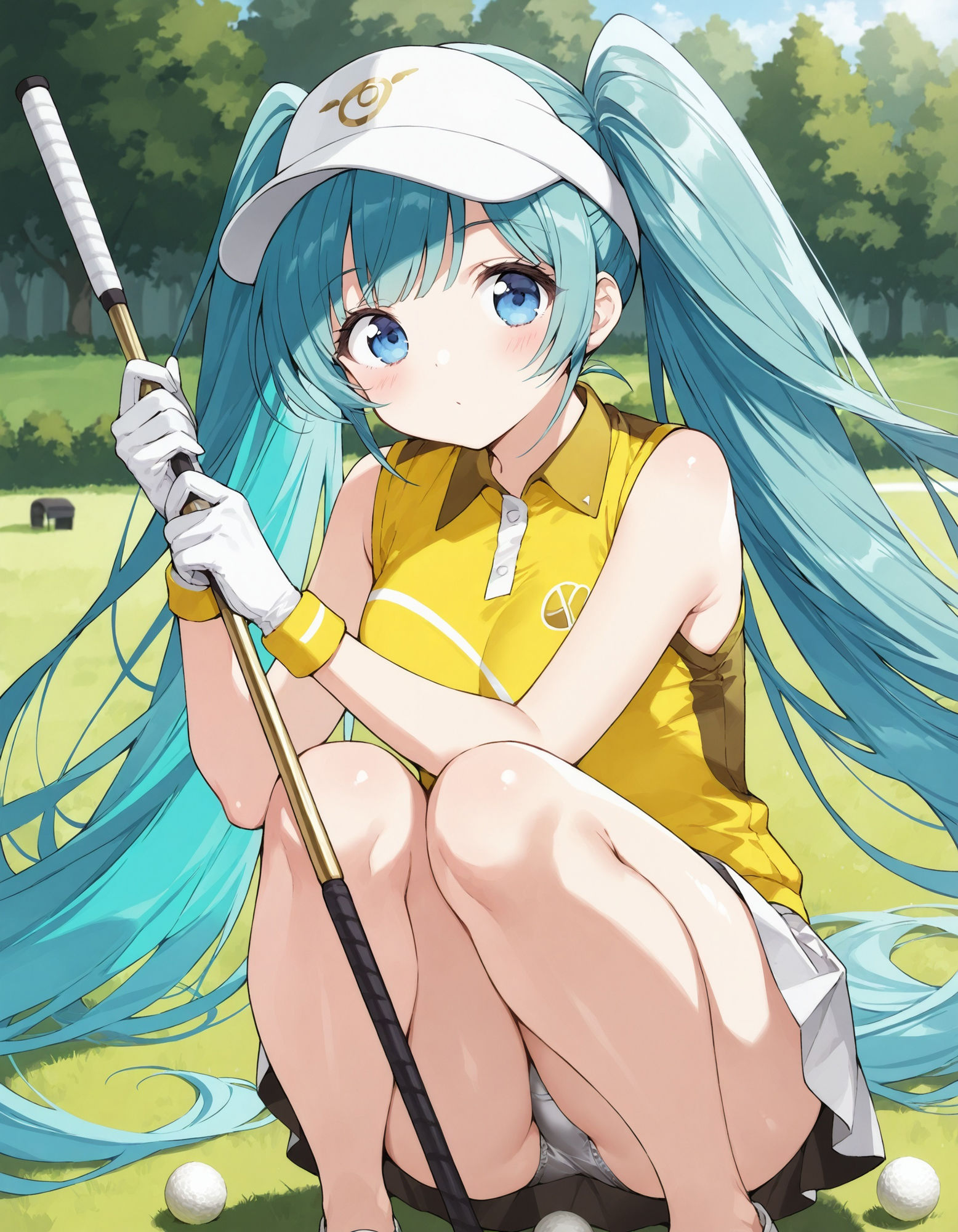 ゴルフウェアでしゃがみパンチラ - サンプル画像 1