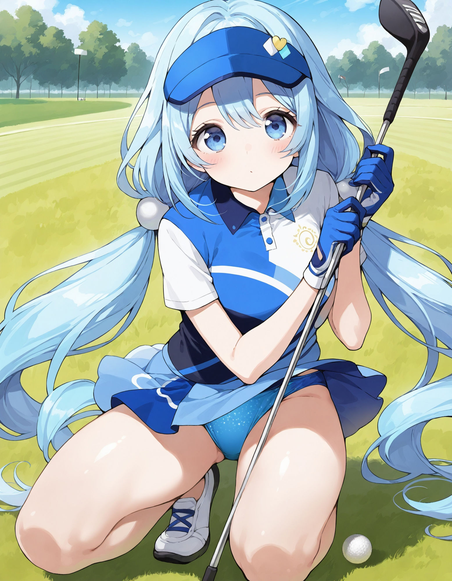 ゴルフウェアでしゃがみパンチラ - サンプル画像 2