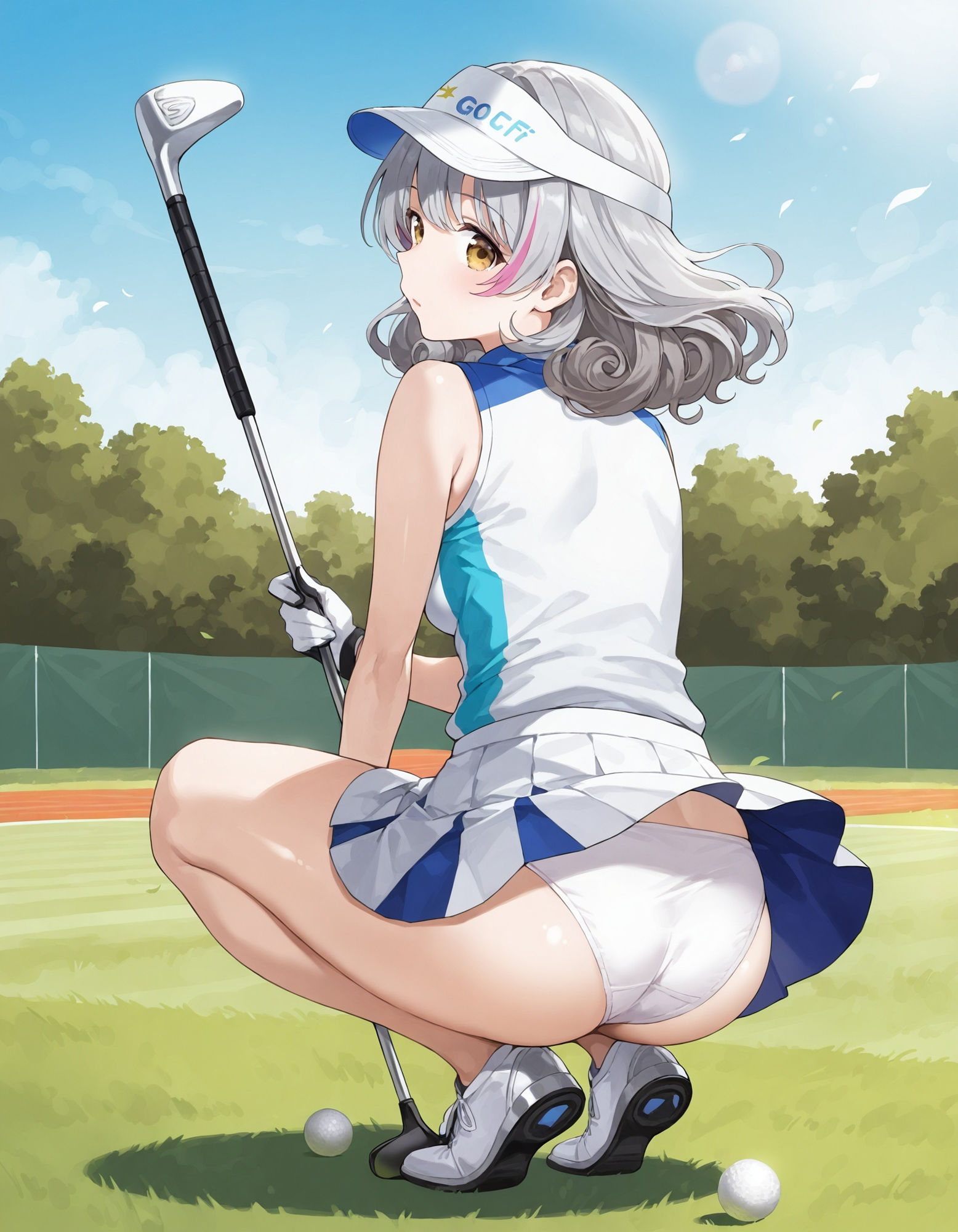 ゴルフウェアでしゃがみパンチラ - サンプル画像 8