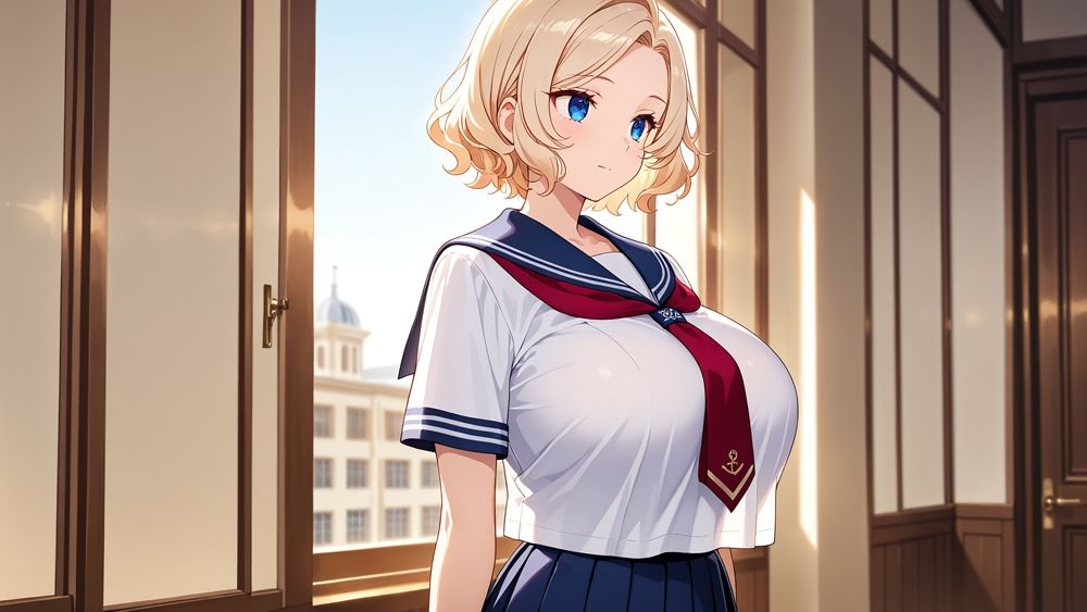 爆乳茶髪＆金髪スク水美少女が顧問と放課後種付け特訓【4K】 - サンプル画像 2