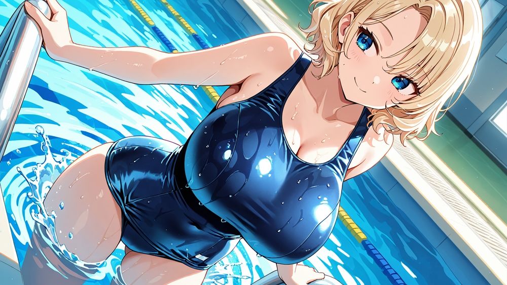 爆乳茶髪＆金髪スク水美少女が顧問と放課後種付け特訓【4K】 - サンプル画像 4