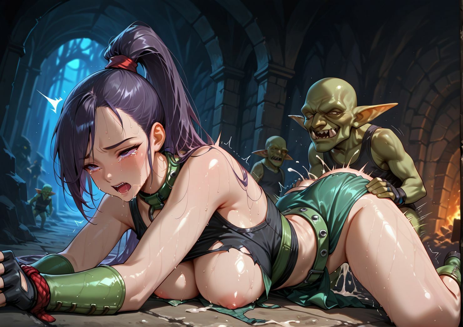 性欲渦巻くゴブリンの魔窟で絶望に喘ぐ女武闘家-前編 - サンプル画像 4