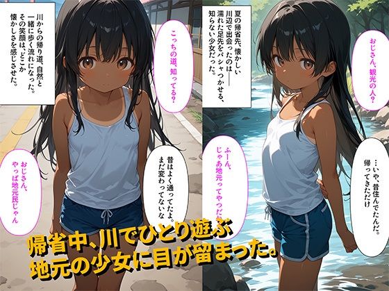 【500枚】帰省先の川で見かけた地元の少女に声をかけたらそのまま家に遊びに来て…俺は悪い大人になった。【日焼け黒髪ロング美少女と帰省帰りのおじさん一夜限りのセックス】【初体験】【処女】 - サンプル画像 1