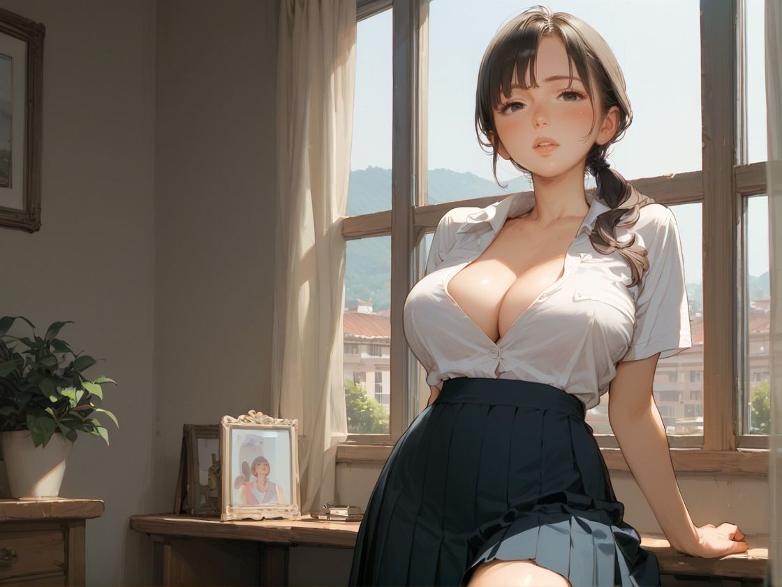 隣の家の爆乳人妻に制服着させてハメ倒す - サンプル画像 1
