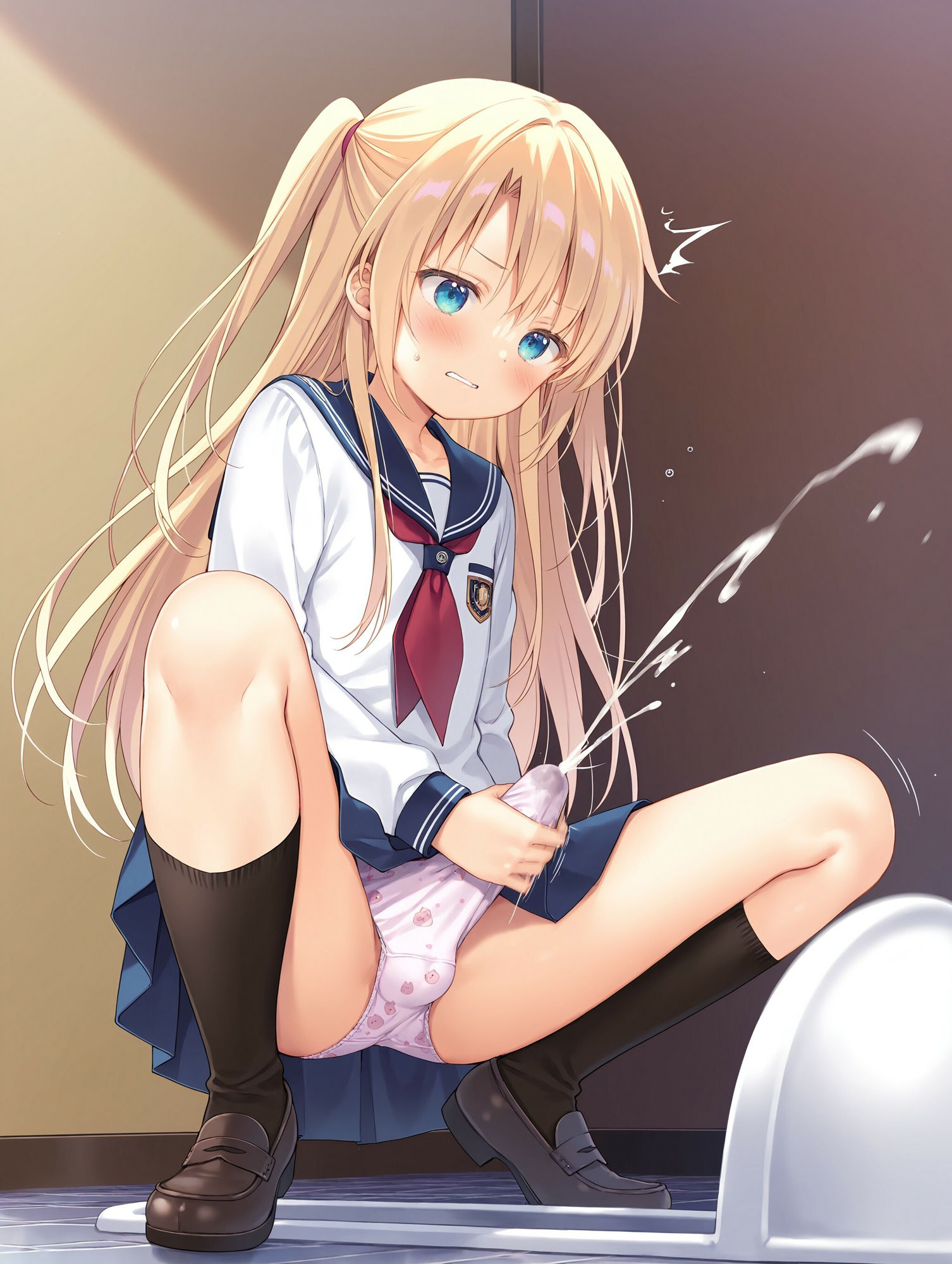 女子トイレに侵入して女装オナニー - サンプル画像 1