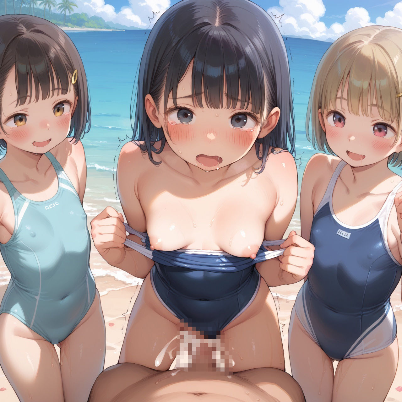 複数ヒロイン高画質 ちっぱいロリ×スク水ハーレム - サンプル画像 10