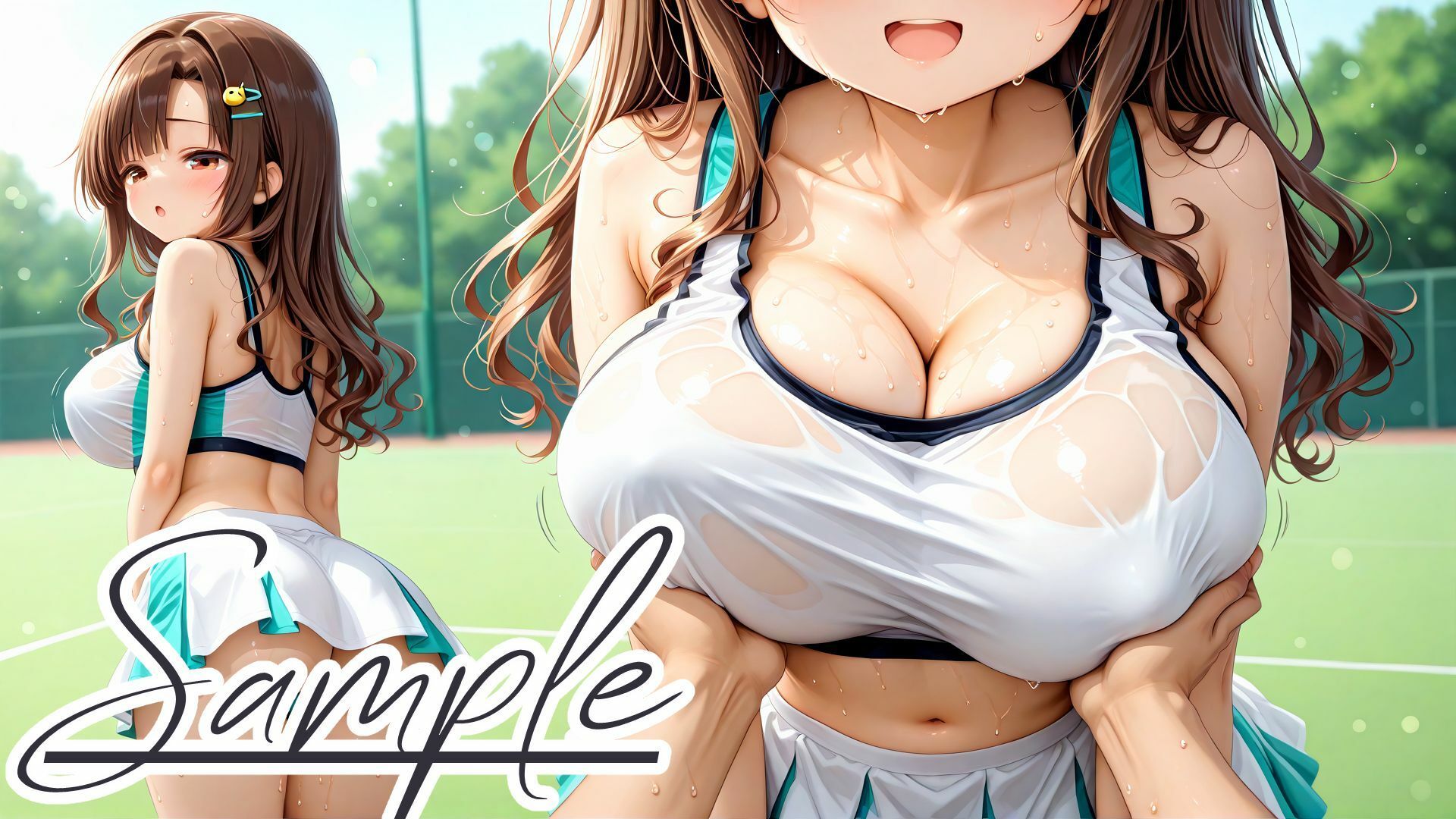 汗だくスポーツ少女のおっぱいをひたすら揉むCG集 - サンプル画像 3