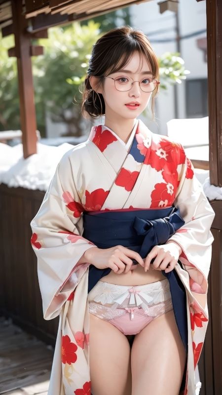 眼鏡美人の和装パンチラ写真集 〜AI-generated着物グラビア〜 - サンプル画像 2