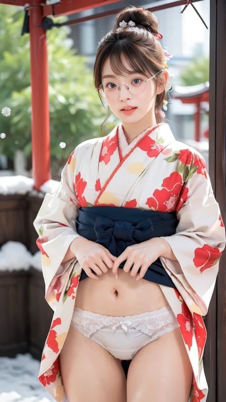 眼鏡美人の和装パンチラ写真集 〜AI-generated着物グラビア〜 - サンプル画像 3
