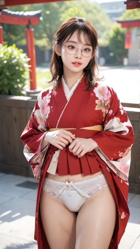 眼鏡美人の和装パンチラ写真集 〜AI-generated着物グラビア〜 - サンプル画像 5