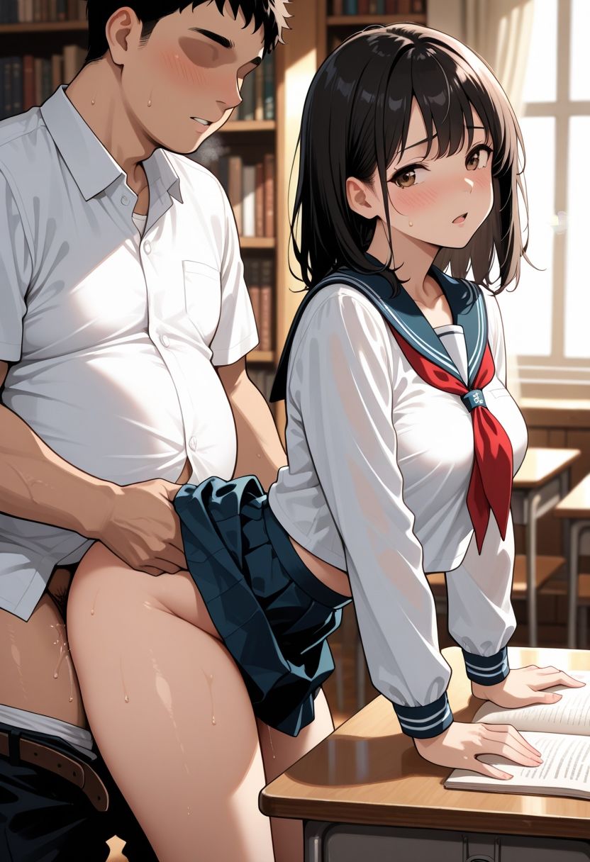 声が出せない図書室で中出しされる女子校生 - サンプル画像 1