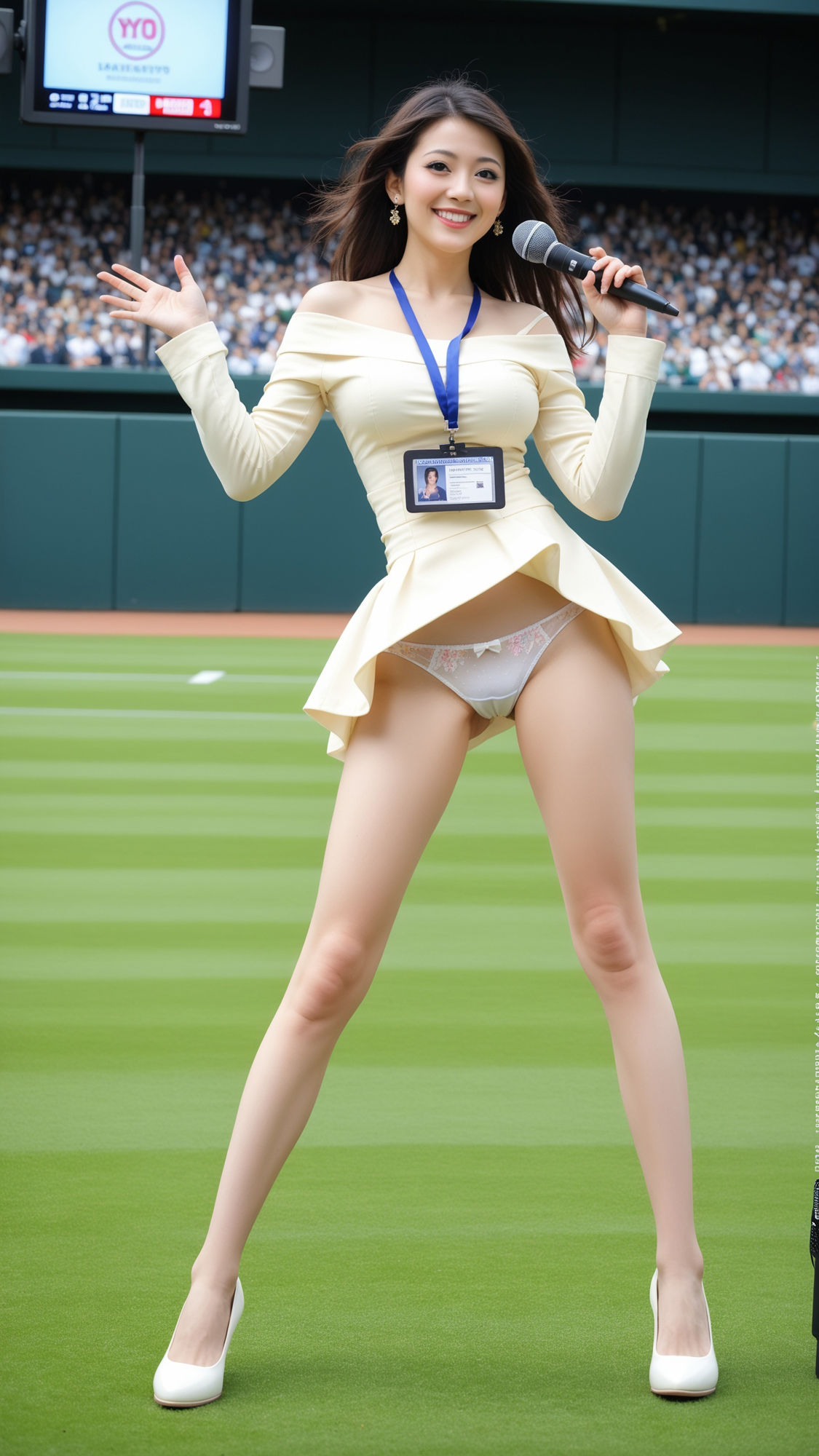 ヒーローインタビューで舞うパンチラ女子アナ - サンプル画像 2
