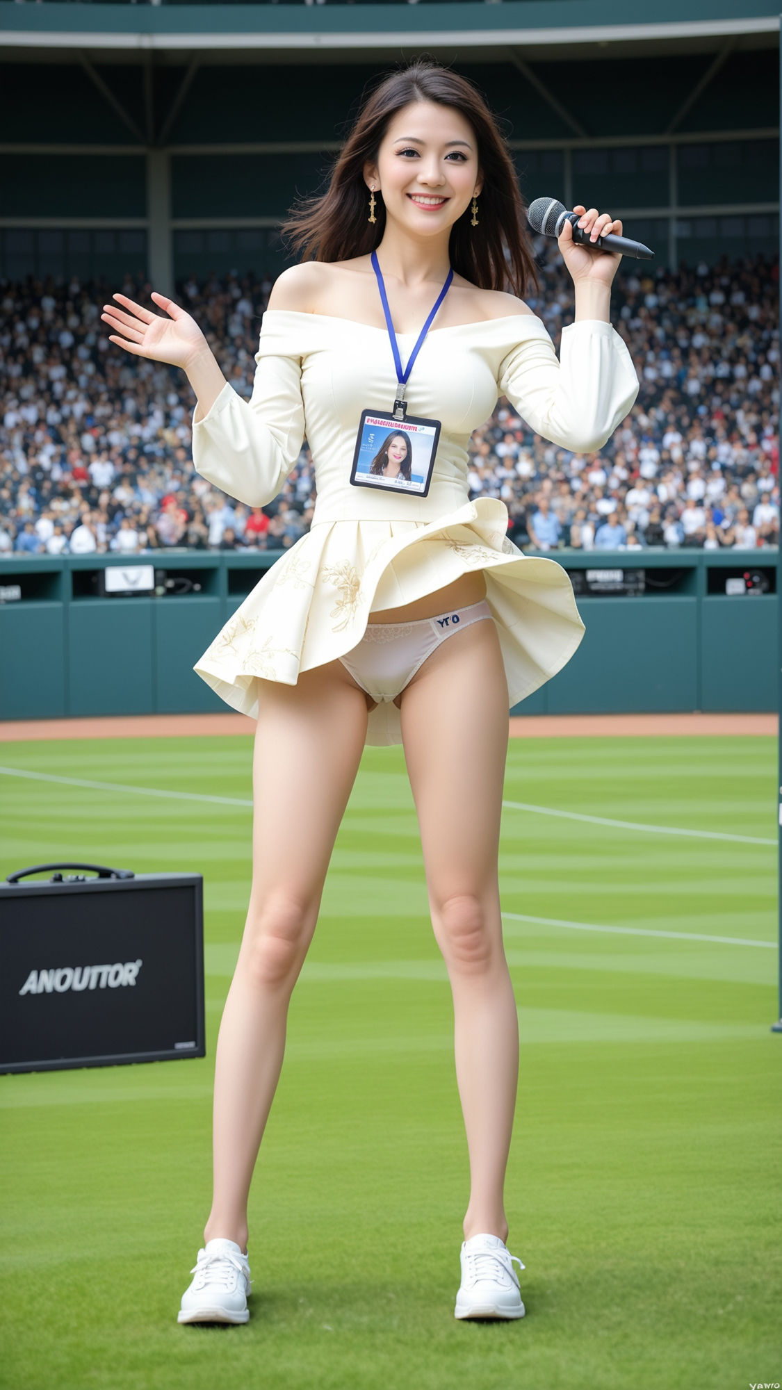 ヒーローインタビューで舞うパンチラ女子アナ - サンプル画像 6