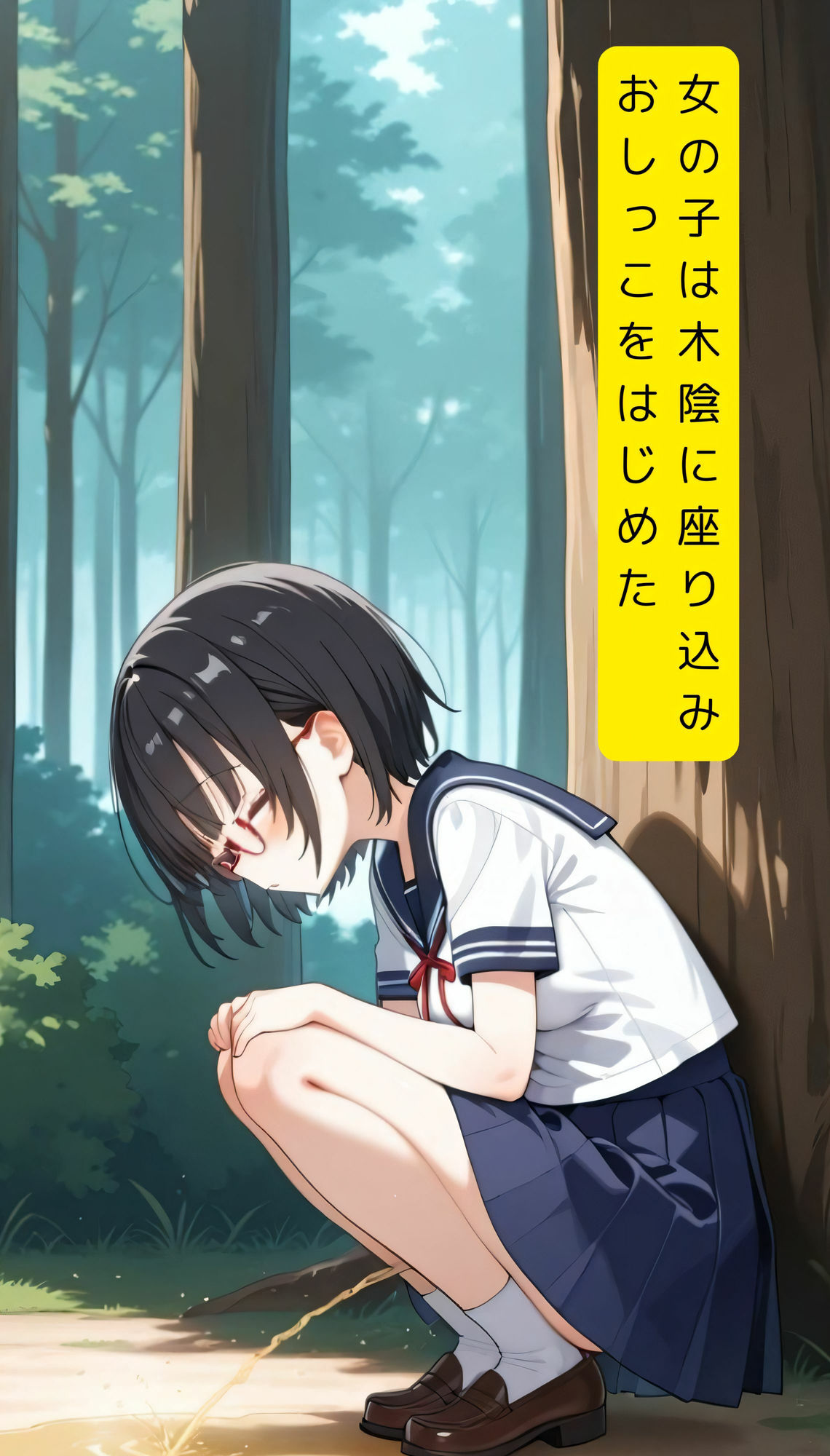 森の中でおしっこしているところを撮影されてしまった眼鏡っ子の受難 - サンプル画像 1