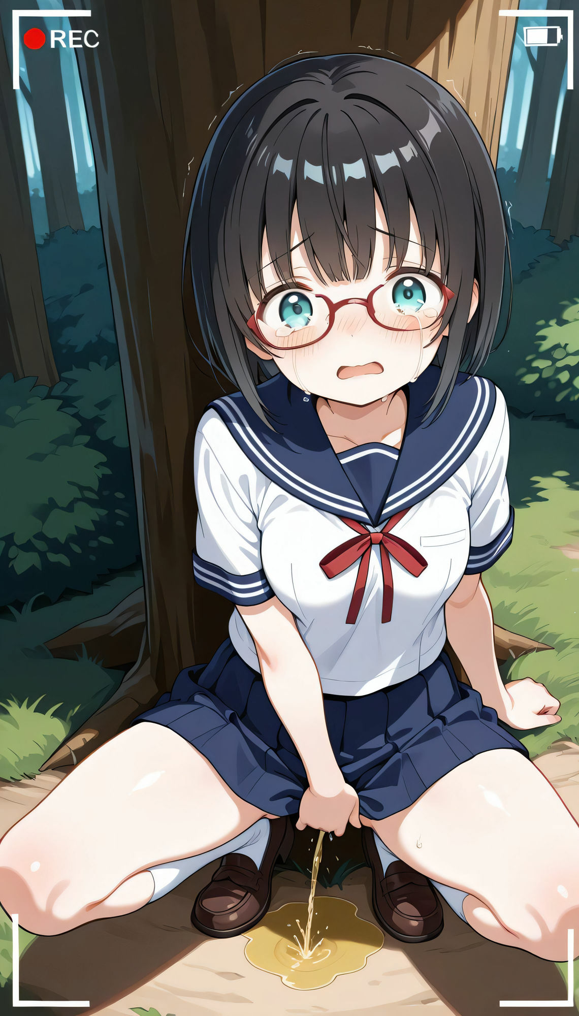 森の中でおしっこしているところを撮影されてしまった眼鏡っ子の受難 - サンプル画像 2