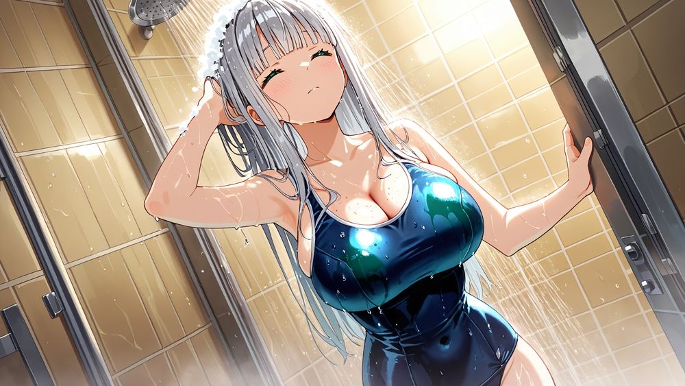 銀髪クール妹と紫髪誘惑姉がスク水姿で水泳部コーチと秘密交配【4K】 - サンプル画像 5