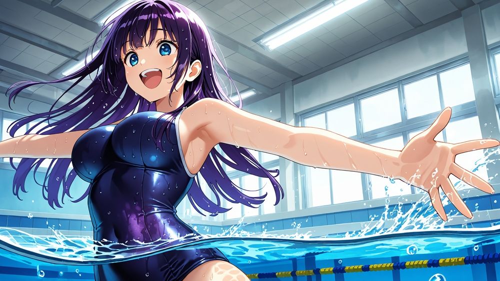 銀髪クール妹と紫髪誘惑姉がスク水姿で水泳部コーチと秘密交配【4K】 - サンプル画像 6