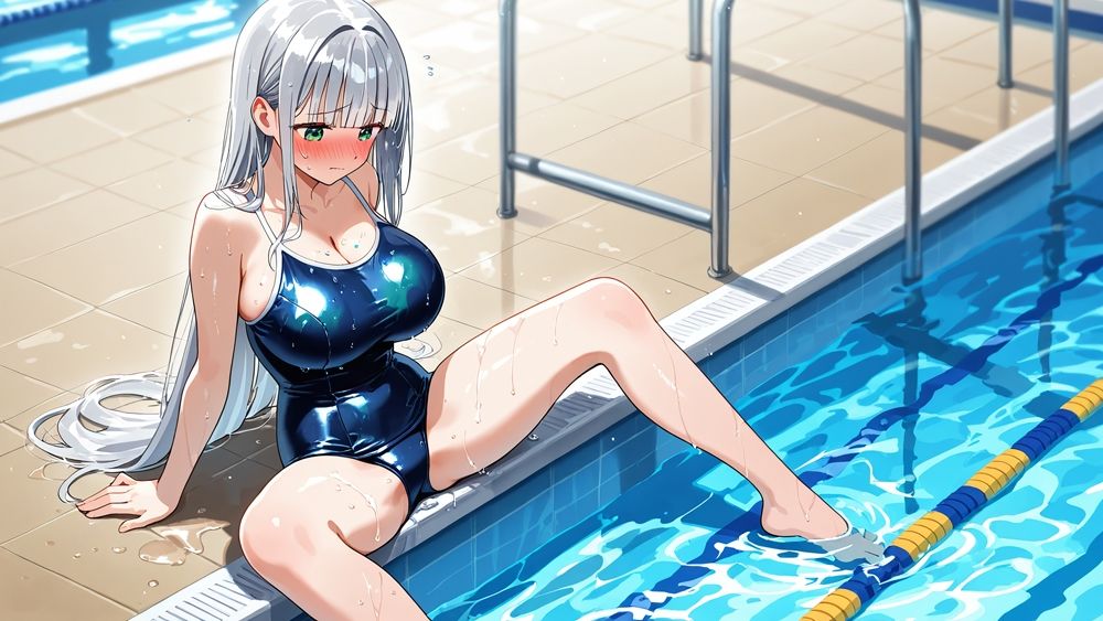 銀髪クール妹と紫髪誘惑姉がスク水姿で水泳部コーチと秘密交配【4K】 - サンプル画像 7