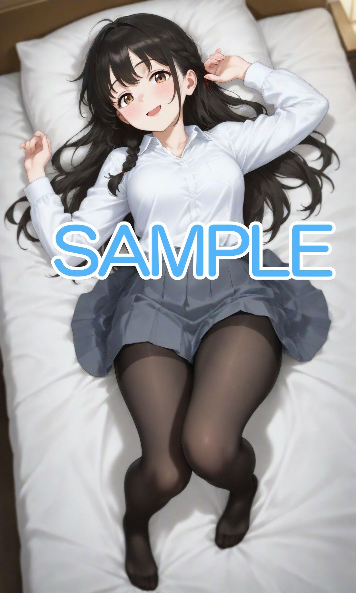 灰色スカートとタイツの学生服姿な女の子とベッドで・・・ - サンプル画像 1