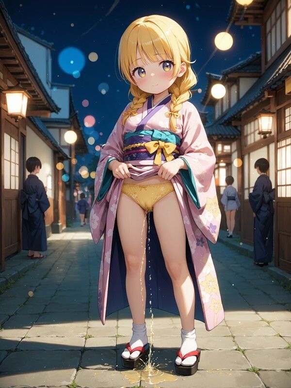 【おしっこxぱんつ＃46b】着物っぽいのを着たかわいい女の子がパンツをはいたままおしっこをおもらししている画像集2 - サンプル画像 1
