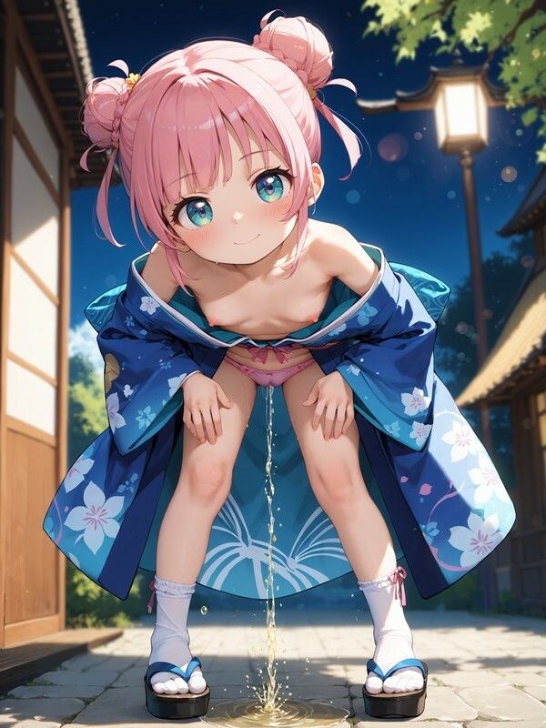 【おしっこxぱんつ＃46b】着物っぽいのを着たかわいい女の子がパンツをはいたままおしっこをおもらししている画像集2 - サンプル画像 7