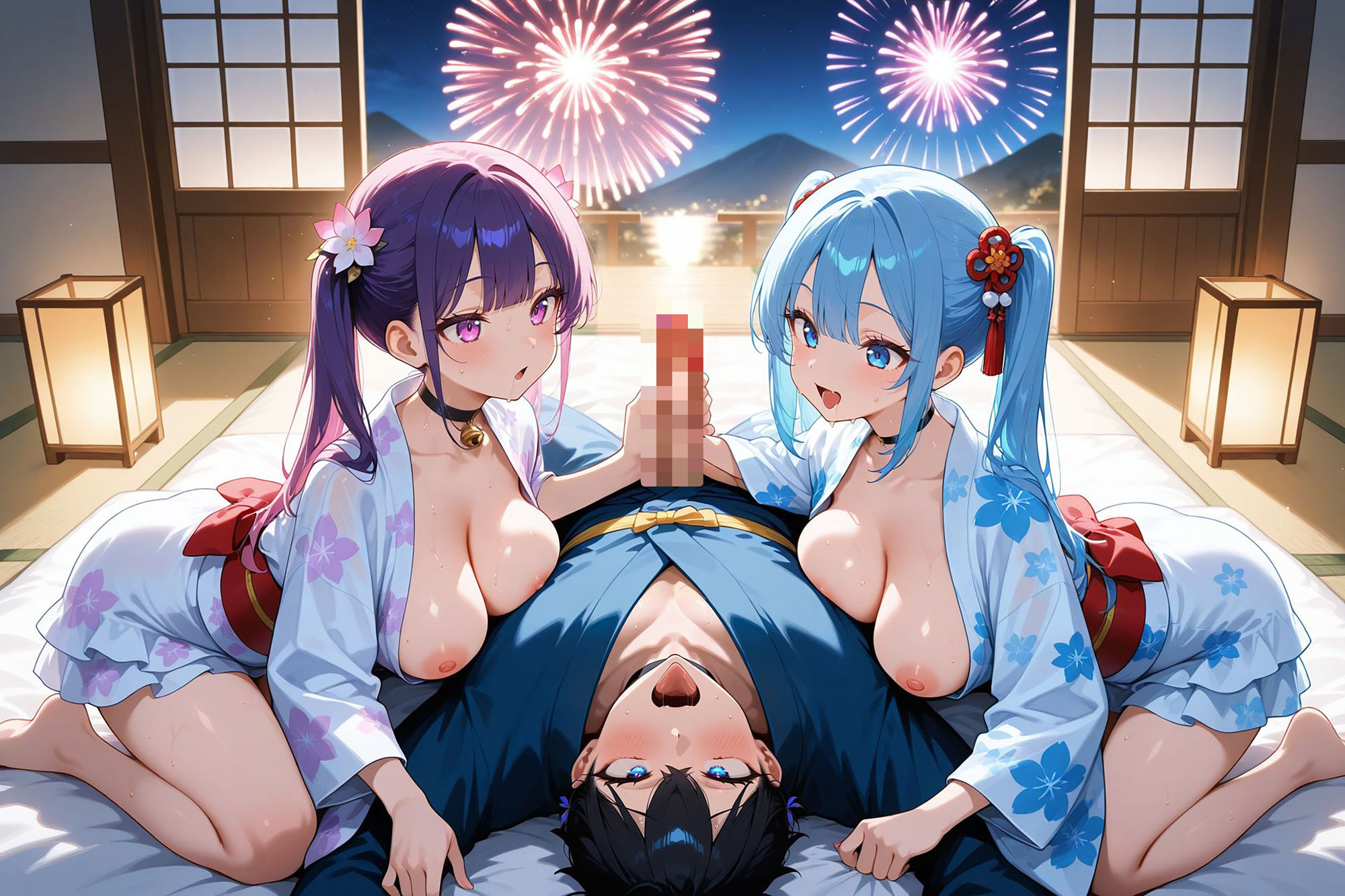 爆乳ギャルと中出し性生活！花火大会編  vol.2〜爆乳浴衣ギャルたちの性夜祭〜 ［CG500枚］［4Kイラスト］ - サンプル画像 5