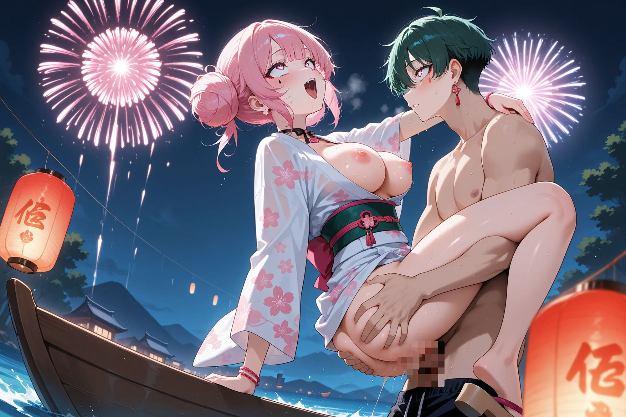 爆乳ギャルと中出し性生活！花火大会編  vol.2〜爆乳浴衣ギャルたちの性夜祭〜 ［CG500枚］［4Kイラスト］ - サンプル画像 9