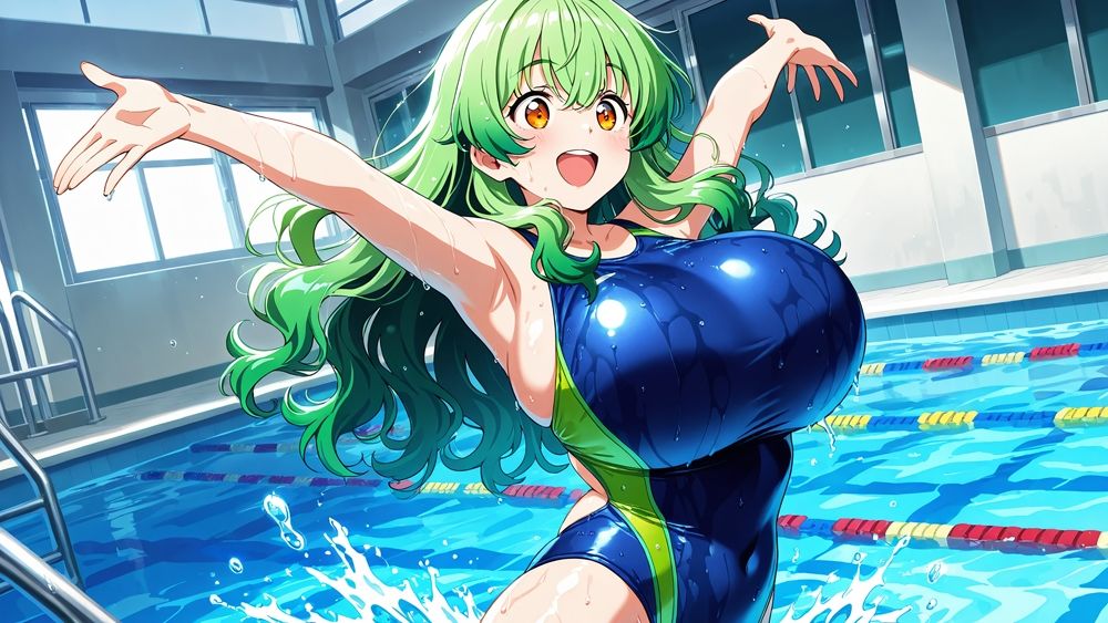異色髪爆乳水泳部姉妹が顧問教師と孕ませプールレッスン【4K】 - サンプル画像 5