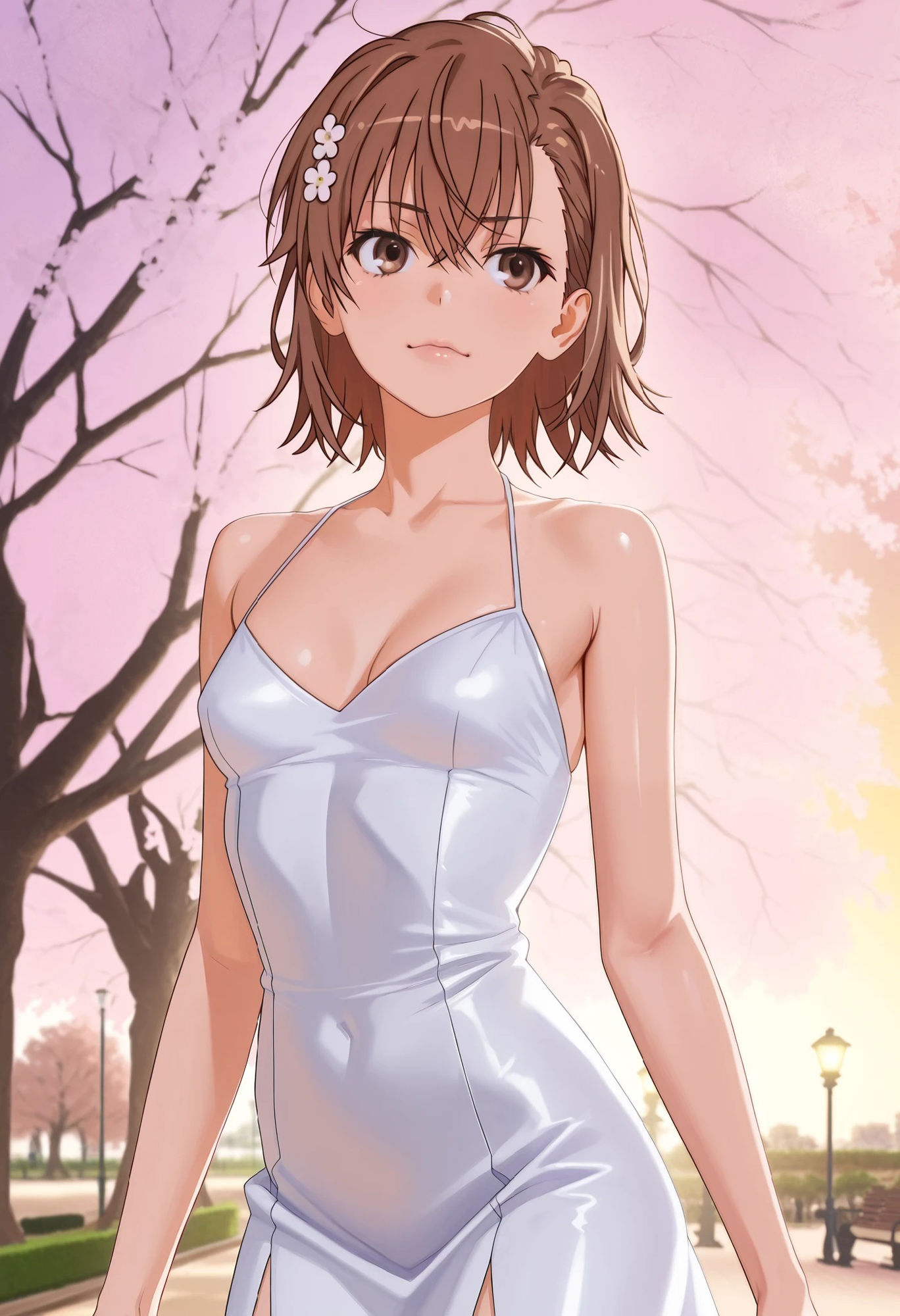 御坂〇琴  セクシー白ワンピースで夜桜えっち - サンプル画像 3