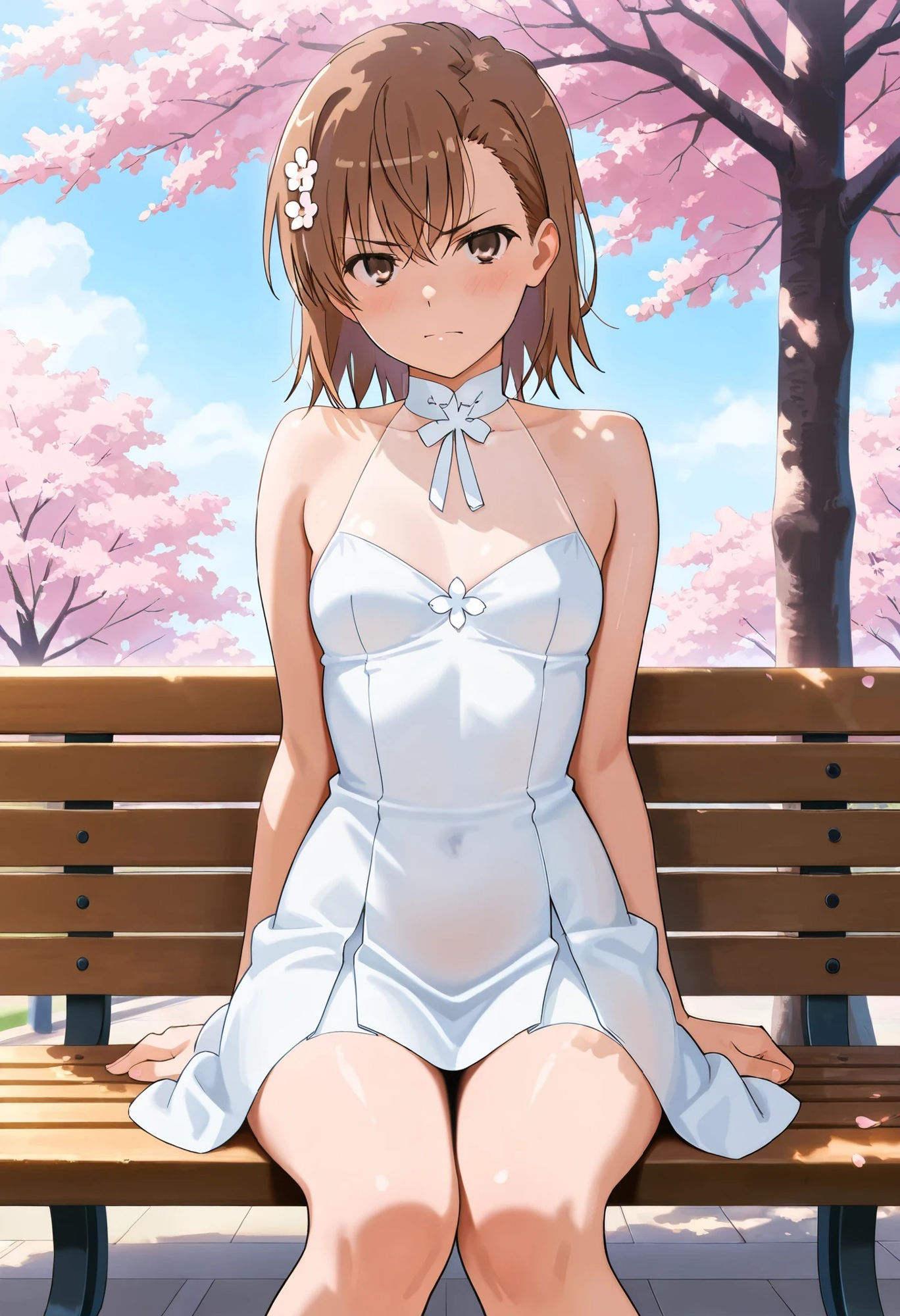 御坂〇琴  セクシー白ワンピースで夜桜えっち - サンプル画像 4