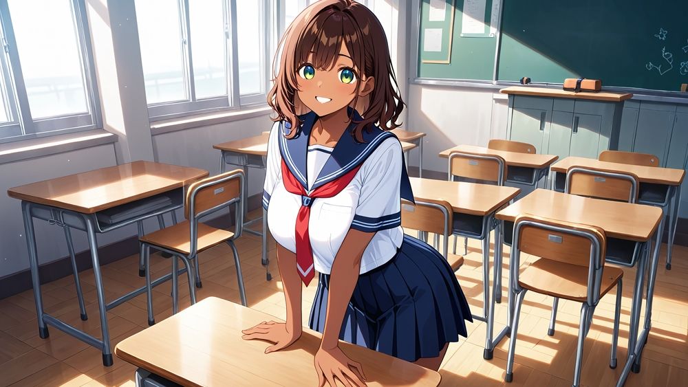 巨乳褐色スク水姉妹が水泳部顧問と濡れ透け孕ませ交尾【4K】 - サンプル画像 3