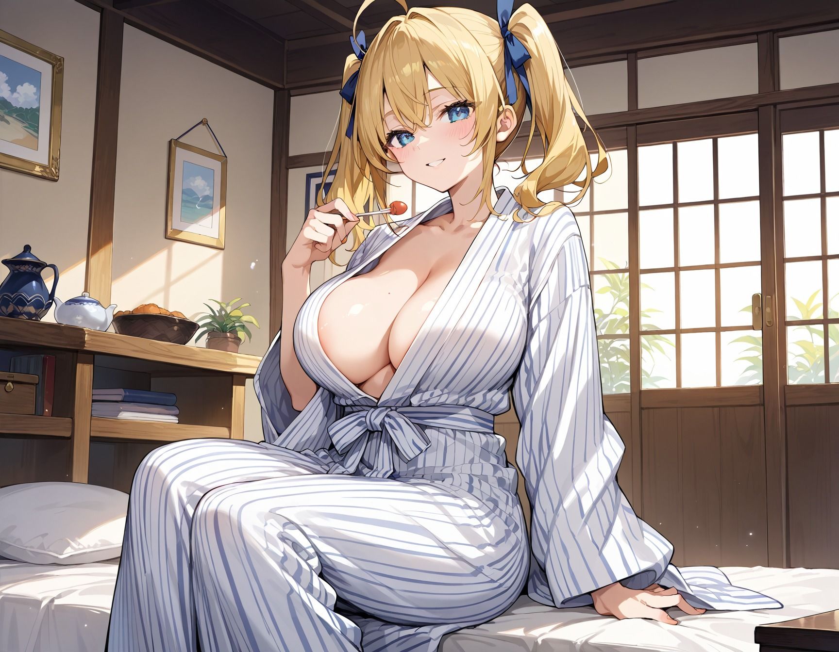 【高画質画像集】爆乳ツインテールの浴衣ギャル娘と濃厚交尾 - サンプル画像 1